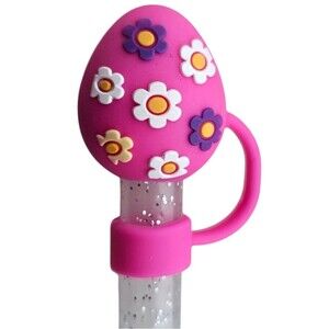 Berry Truffle Pink Floral Easter Egg 3D Silicone Straw Topper. Fits 10mm Straws
